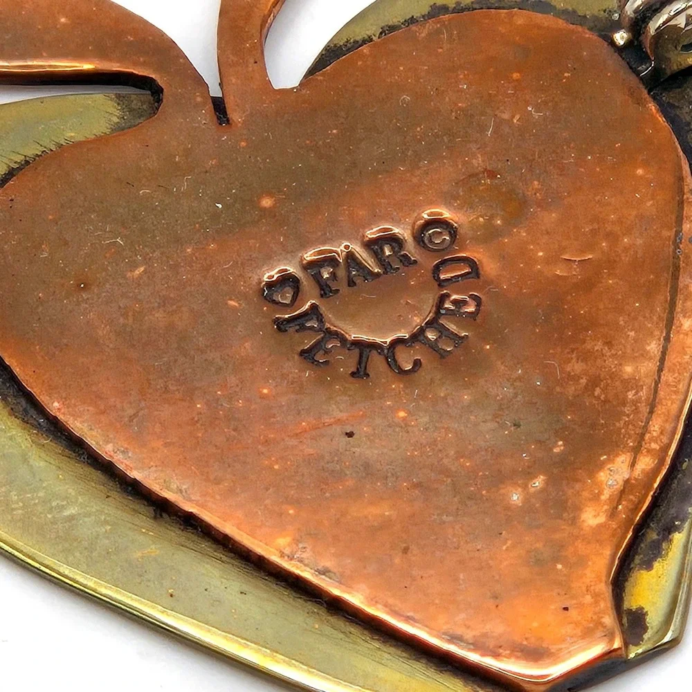 Far‎ Fetched Mixed Metal Brooch Apple Heart Sterling Silver Copper 1990s Mexico